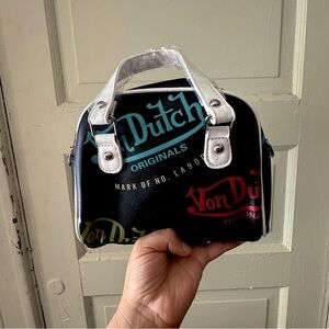 Von Dutch Black Handbag with Red and Blue Accents
